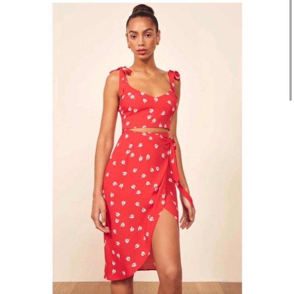 Reformation Red Floral Midi Dress
